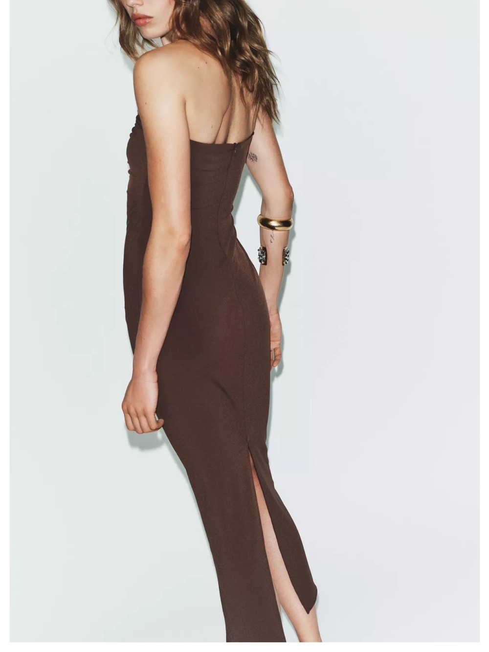 Zara Brown Strapless Midi Dress - Picture 3 of 5